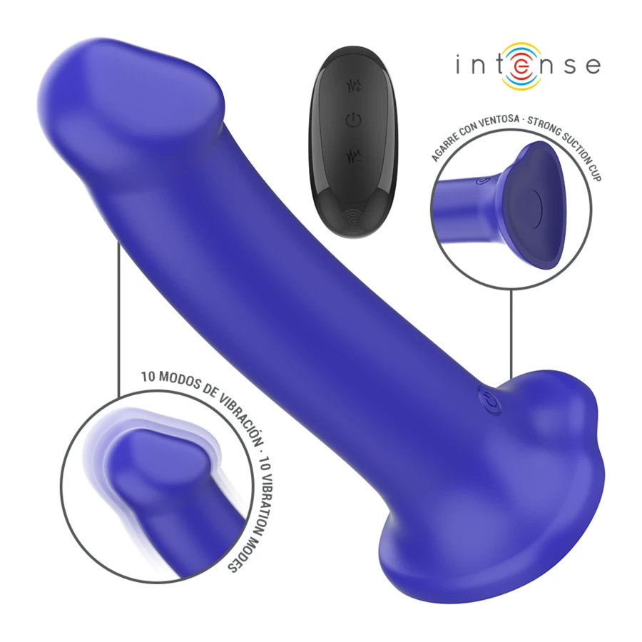 INTENSE - VICTORIA VIBRATOR WITH SUCTION CUP 10 VIBRATIONS DARK BLUE REMOTE CONTROL